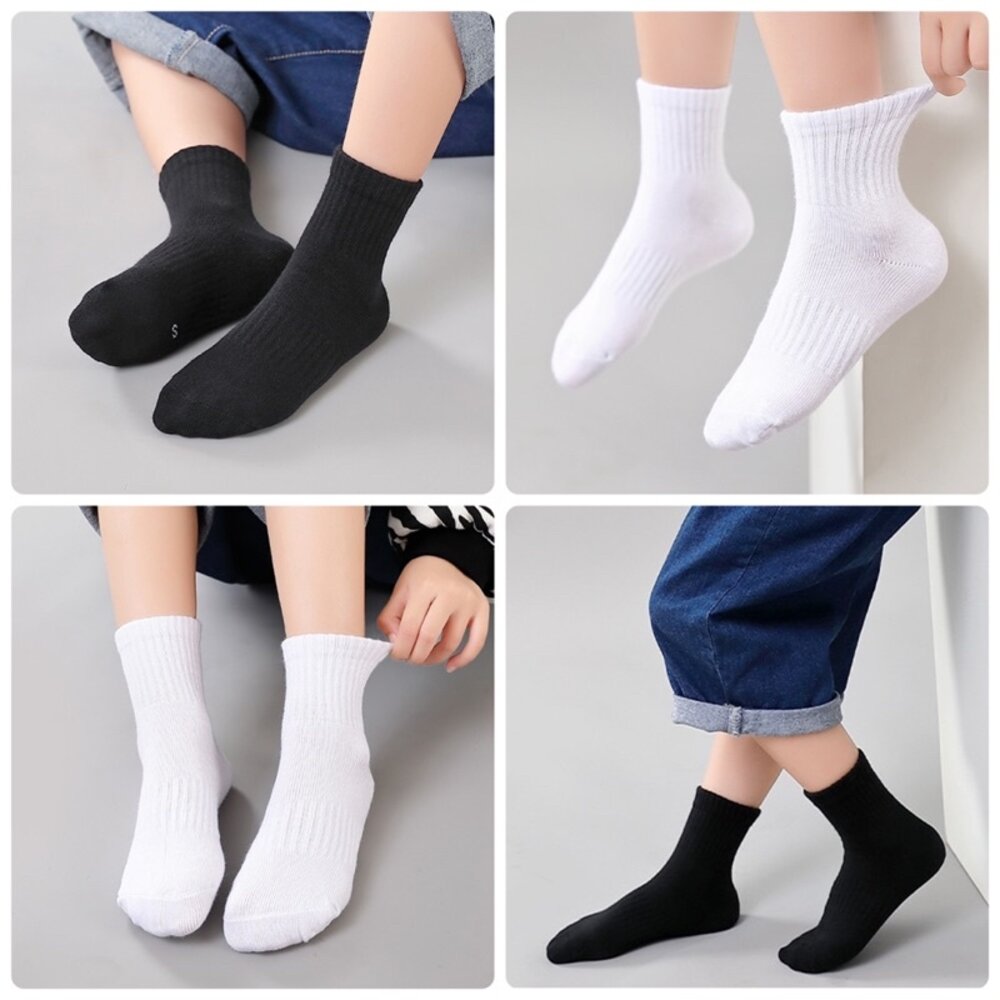兒童襪子 5歲-15歲 白襪 黑襪 中筒 純棉 舒適 白色襪子 封面照片