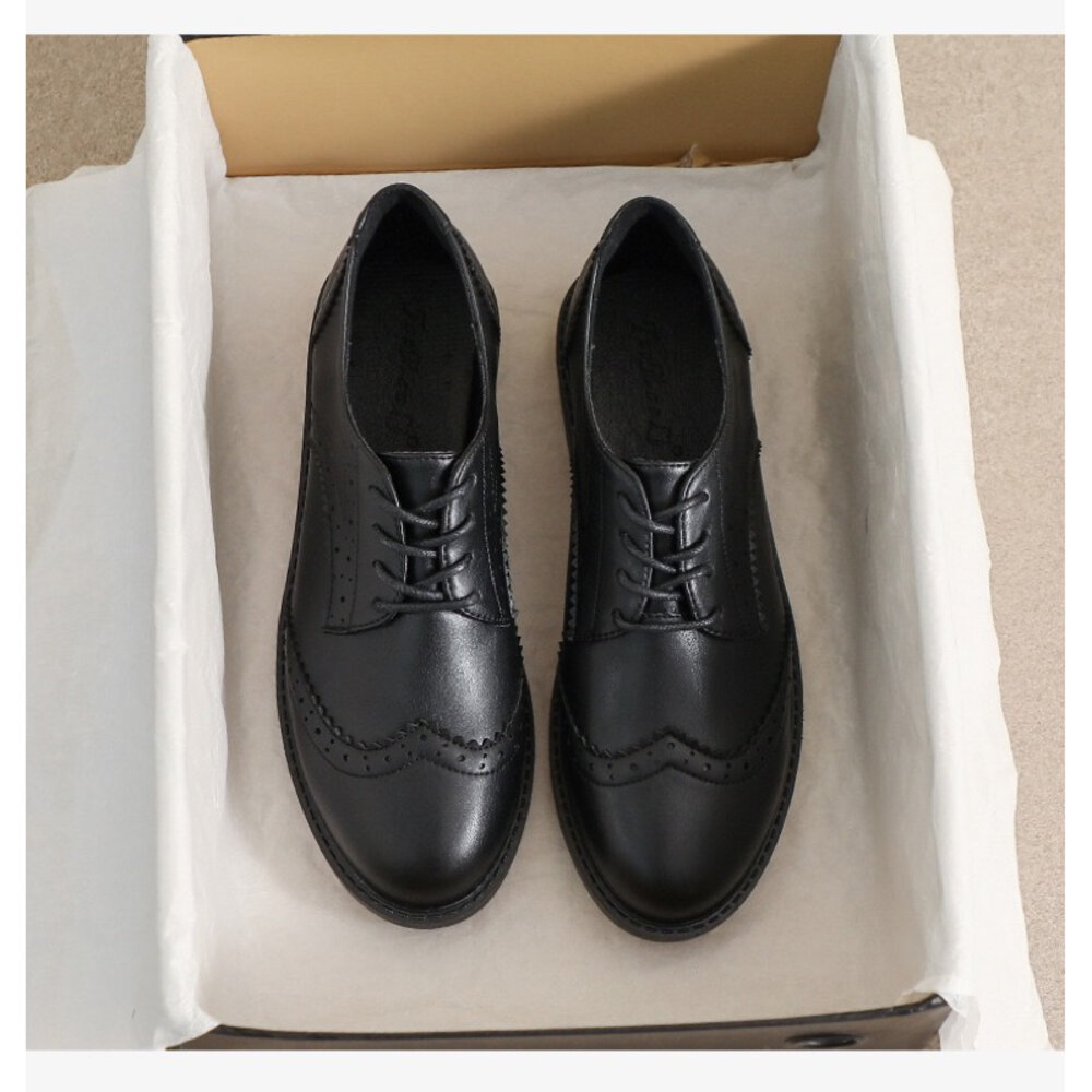 牛津鞋 學生鞋 綁帶 學院風 亮皮 36-40號 ❤️粗跟好走 包鞋 英倫風 復古 雕花 巴洛克風-圖片-1