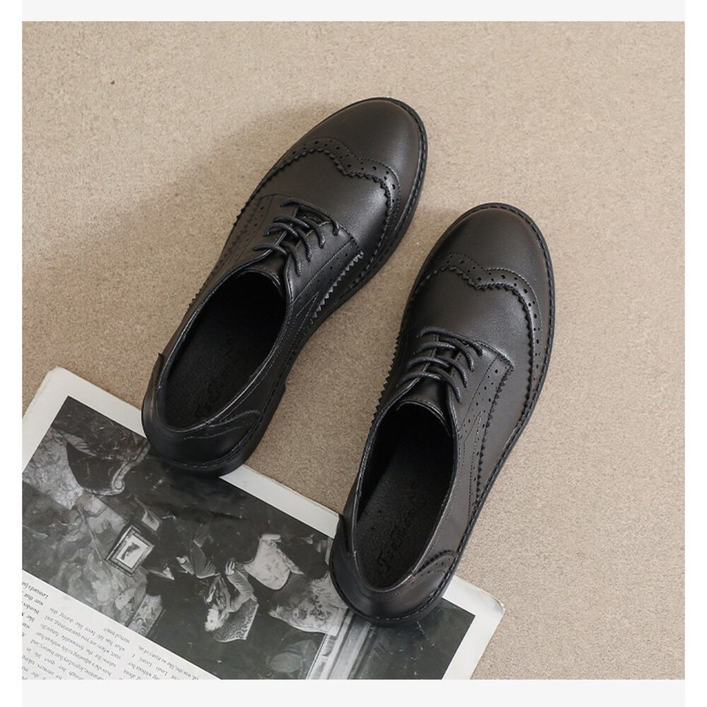 牛津鞋 學生鞋 綁帶 學院風 亮皮 36-40號 ❤️粗跟好走 包鞋 英倫風 復古 雕花 巴洛克風-圖片-2