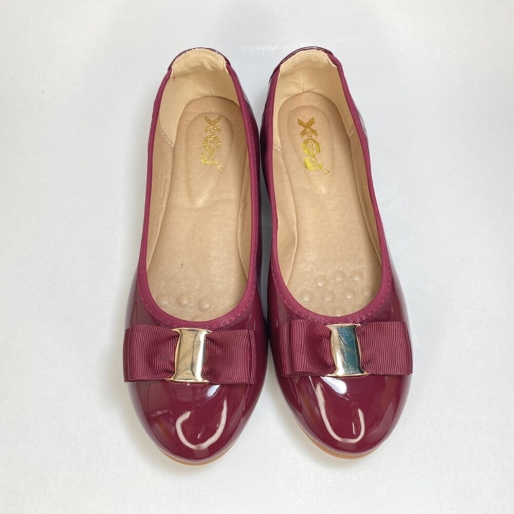 紅色亮皮娃娃鞋 蛋捲鞋 平底鞋 蝴蝶結 黑色 漆皮 35-41號-圖片-2