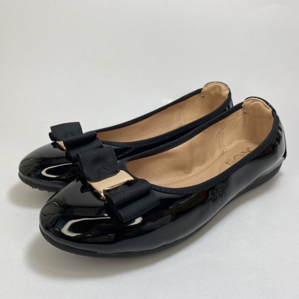 紅色亮皮娃娃鞋 蛋捲鞋 平底鞋 蝴蝶結 黑色 漆皮 35-41號-圖片-4