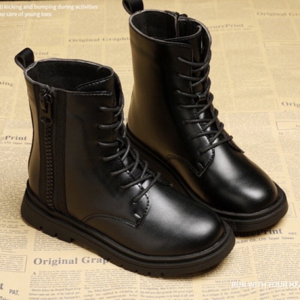 男童女童黑色靴子 短靴 台灣製造 馬丁靴 童靴 兒童 拉鍊-圖片-7