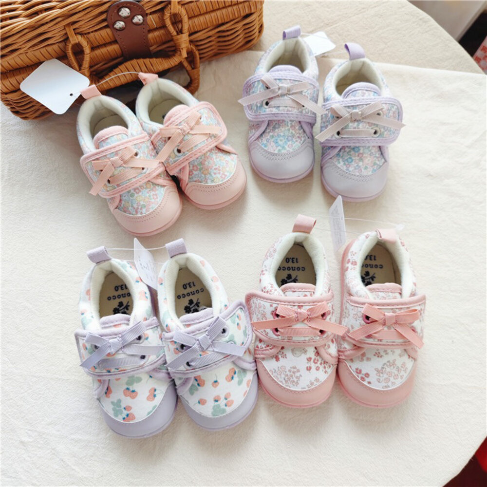 出口日本女童軟底學步鞋寶寶鞋小碎花🔥現貨秒出🔥魔鬼氈