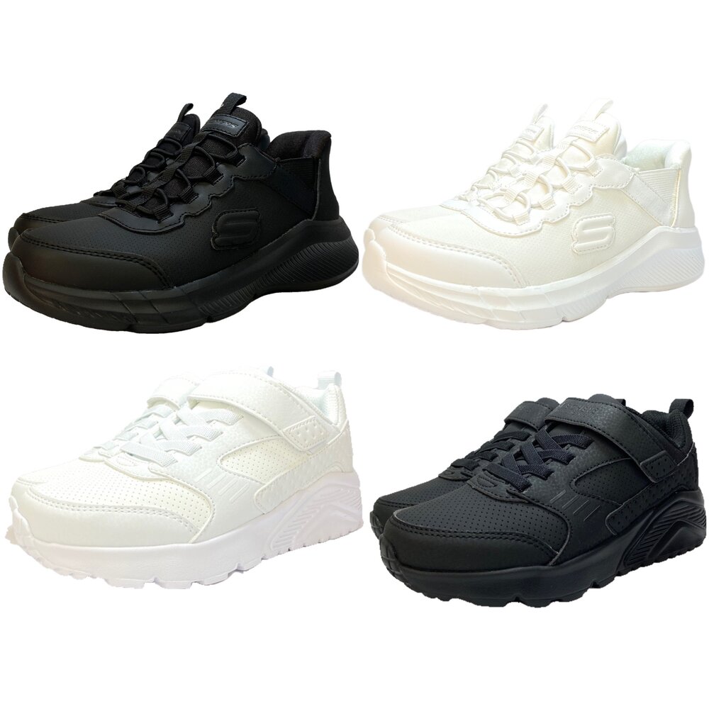 21590572219-Skechers 全白全黑學生鞋 運動鞋 童鞋 可機洗 防潑水 白色 黑色 男童 女童