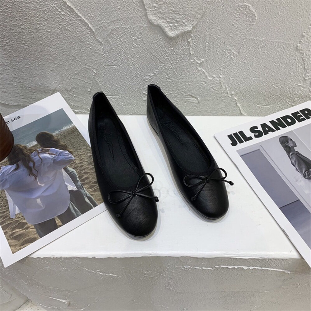 皮面蝴蝶結娃娃鞋 平底鞋 多色 🔥台灣出貨🔥 藍色 綠色 黑色-圖片-1