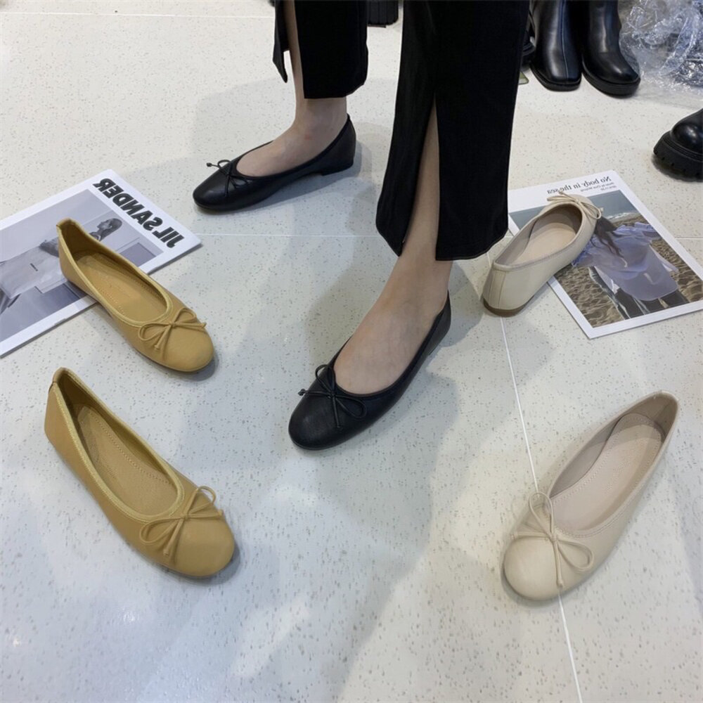 皮面蝴蝶結娃娃鞋 平底鞋 多色 🔥台灣出貨🔥 藍色 綠色 黑色-圖片-2