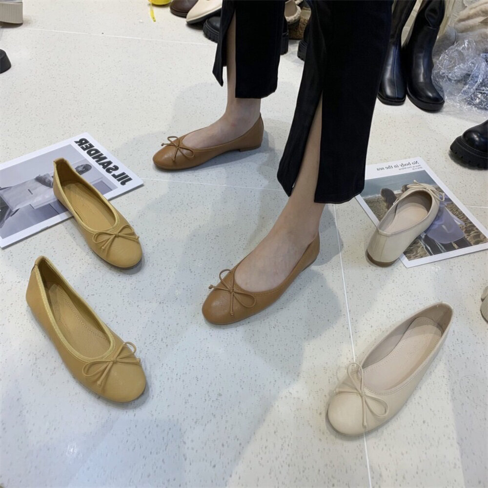 皮面蝴蝶結娃娃鞋 平底鞋 多色 🔥台灣出貨🔥 藍色 綠色 黑色-圖片-4