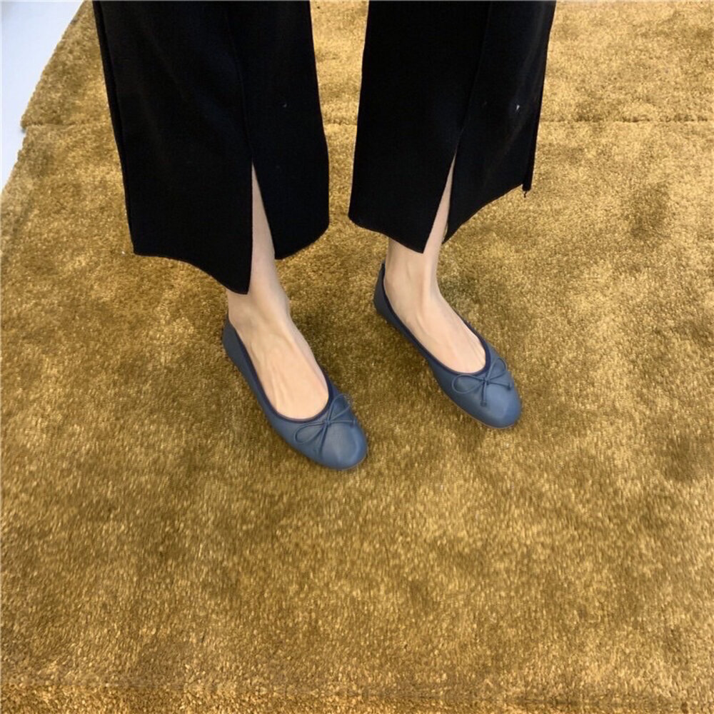 皮面蝴蝶結娃娃鞋 平底鞋 多色 🔥台灣出貨🔥 藍色 綠色 黑色-圖片-8