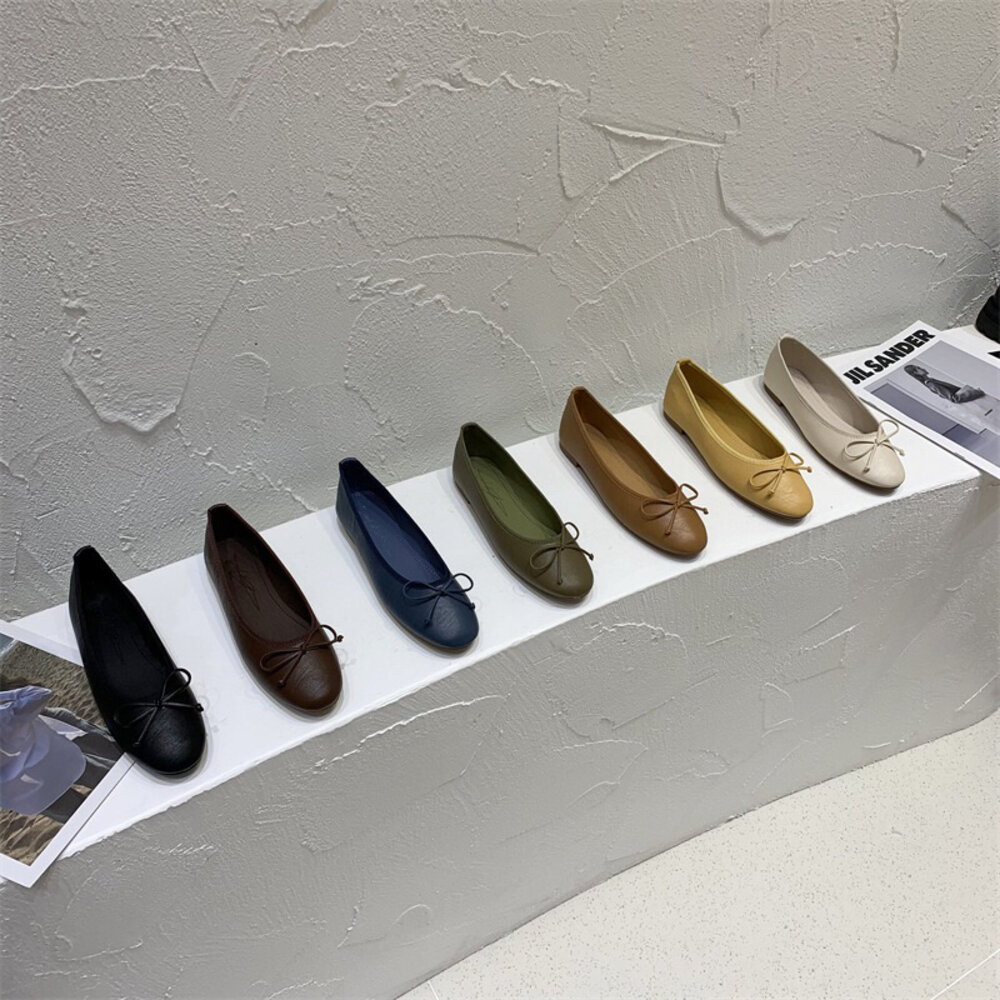 皮面蝴蝶結娃娃鞋 平底鞋 多色 🔥台灣出貨🔥 藍色 綠色 黑色 封面照片