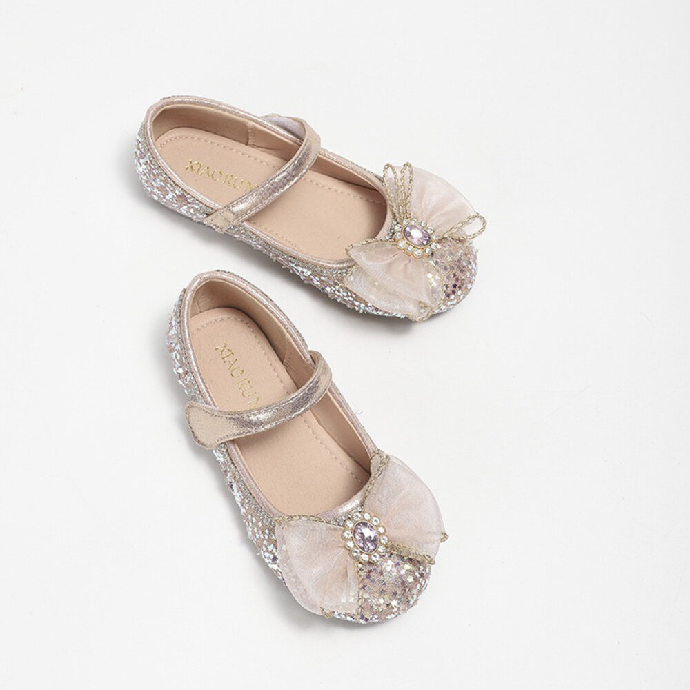 女童娃娃鞋 藍色 粉色 🔥獨家訂製款🔥 亮片公主鞋 魔鬼氈 蝴蝶結-圖片-1