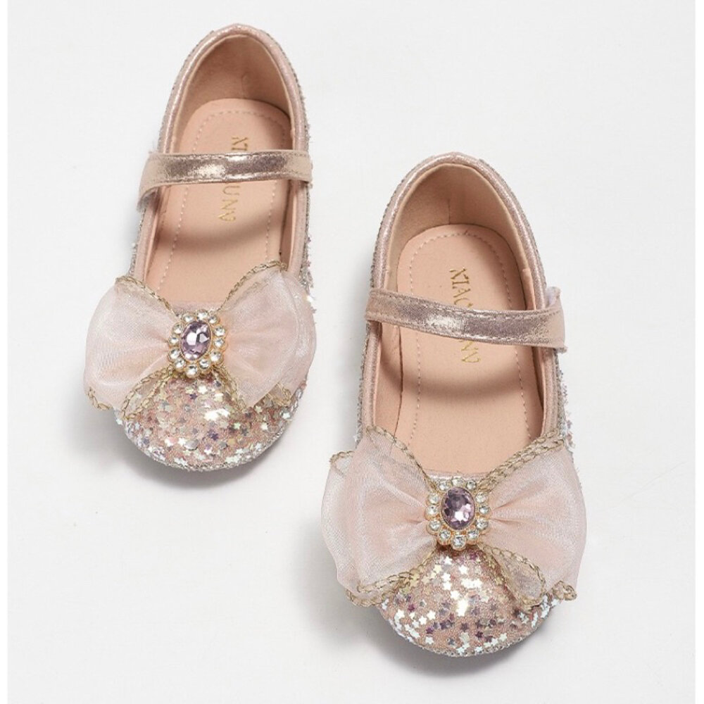 女童娃娃鞋 藍色 粉色 🔥獨家訂製款🔥 亮片公主鞋 魔鬼氈 蝴蝶結-圖片-2