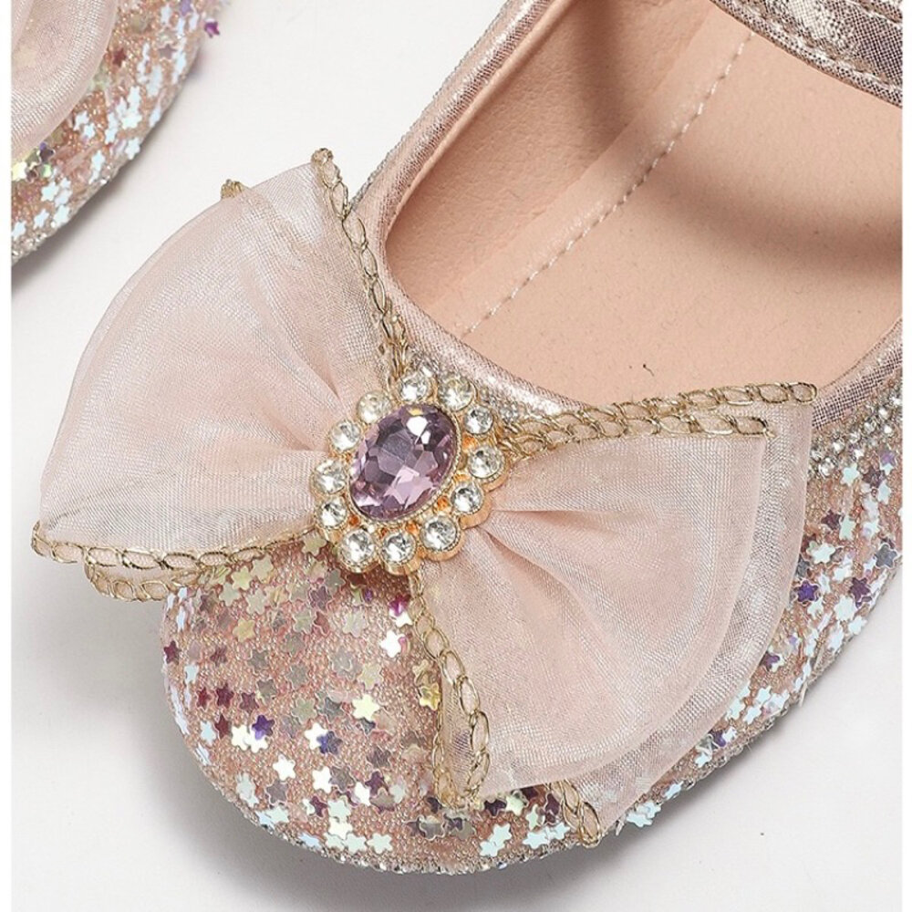 女童娃娃鞋 藍色 粉色 🔥獨家訂製款🔥 亮片公主鞋 魔鬼氈 蝴蝶結-圖片-3