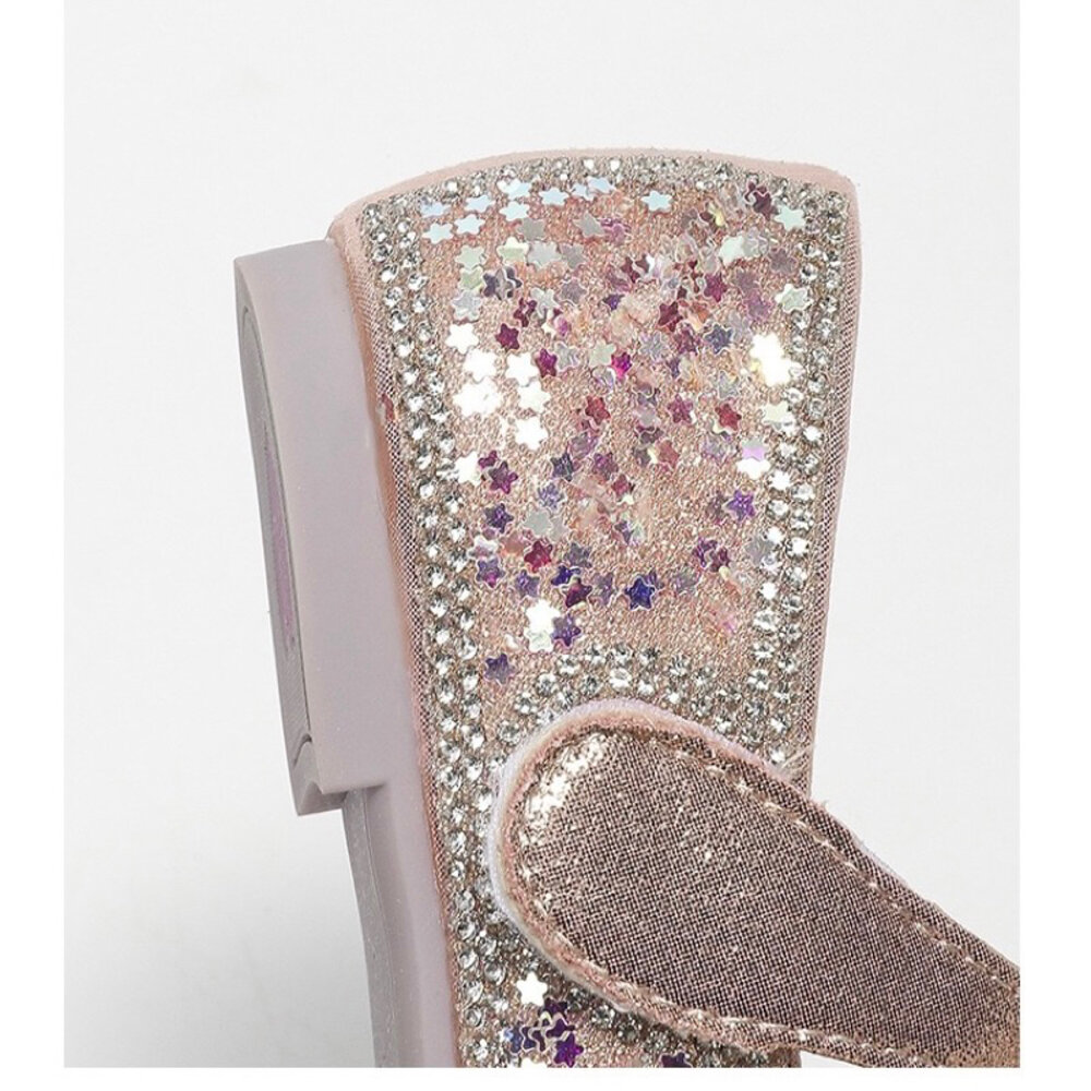 女童娃娃鞋 藍色 粉色 🔥獨家訂製款🔥 亮片公主鞋 魔鬼氈 蝴蝶結-圖片-4