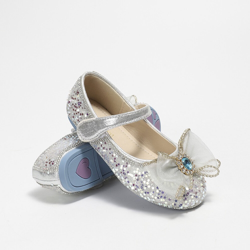 女童娃娃鞋 藍色 粉色 🔥獨家訂製款🔥 亮片公主鞋 魔鬼氈 蝴蝶結-圖片-6