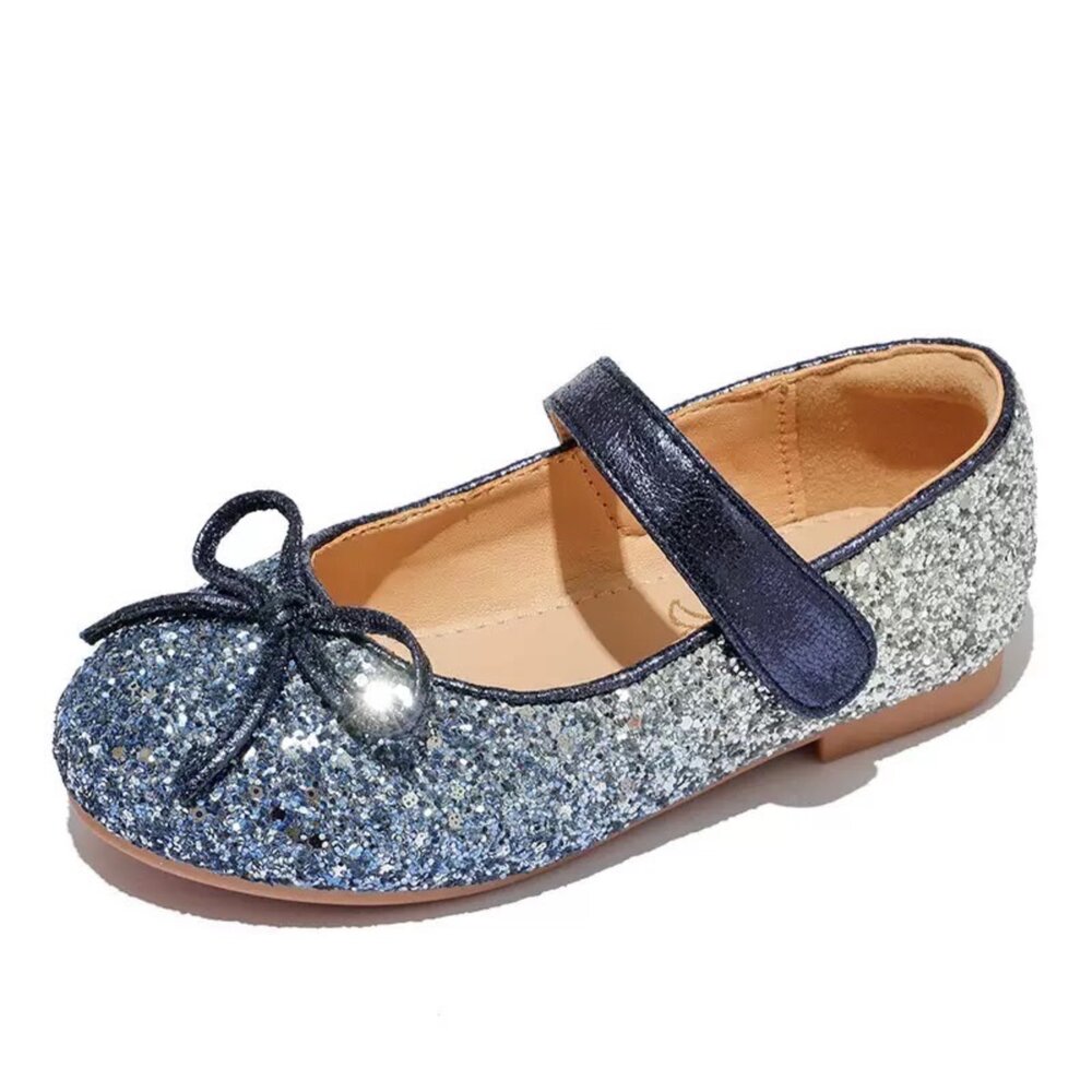 女童娃娃鞋 藍色 粉色 🔥獨家訂製款🔥 亮片公主鞋 魔鬼氈 蝴蝶結-圖片-9