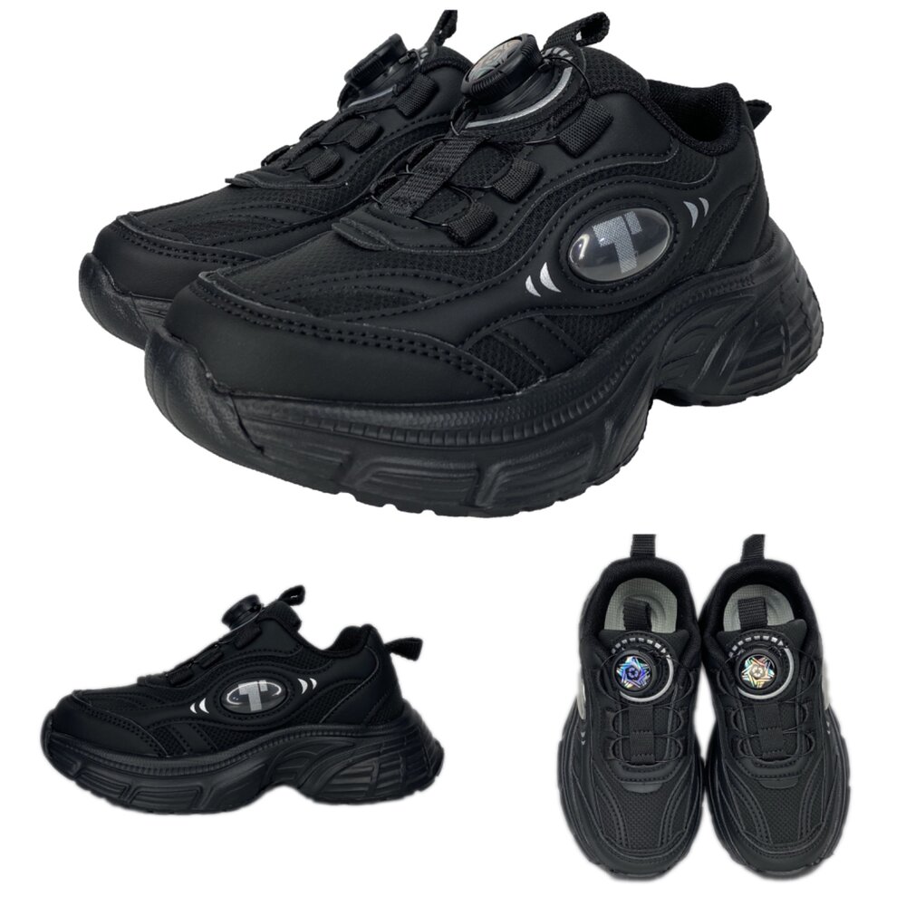 兒童全白皮面運動鞋 防水學生鞋 全黑 球鞋 男童女童 休閒鞋 16-22號 白色 黑色-圖片-4