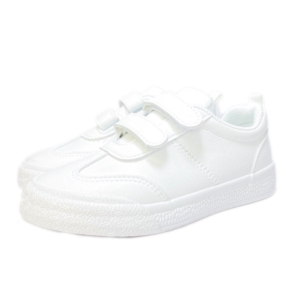 兒童全白皮面運動鞋 防水學生鞋 全黑 球鞋 男童女童 休閒鞋 16-22號 白色 黑色-圖片-6