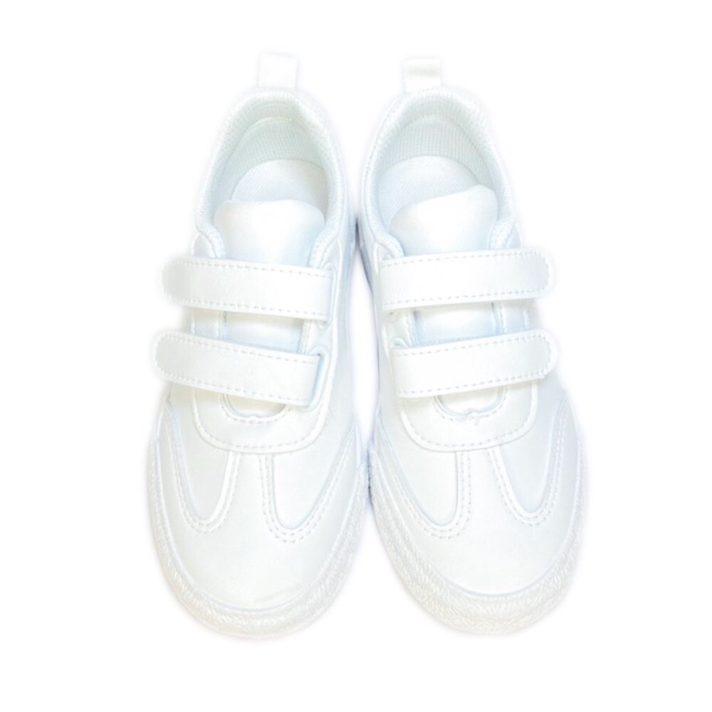 兒童全白皮面運動鞋 防水學生鞋 全黑 球鞋 男童女童 休閒鞋 16-22號 白色 黑色-圖片-7