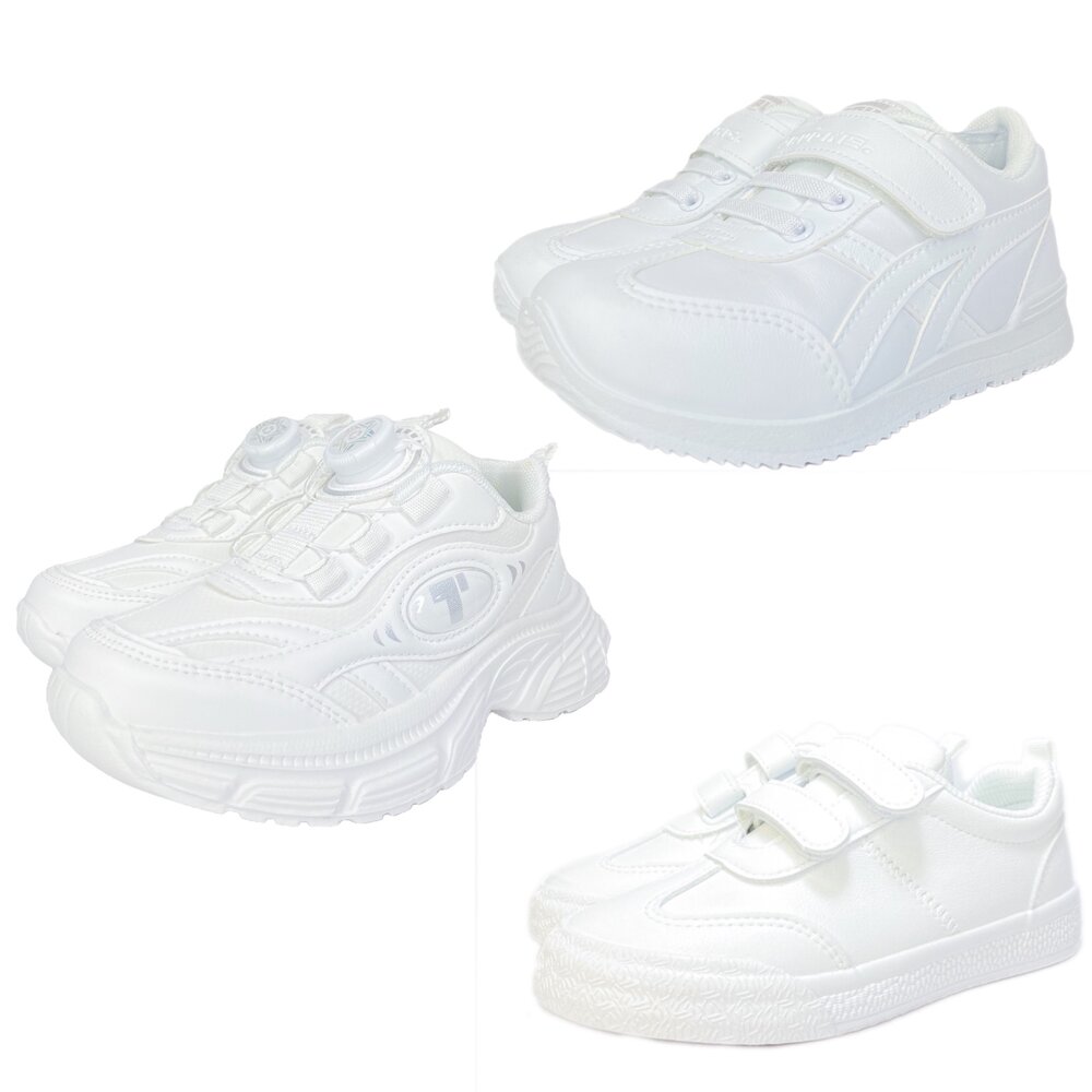 22478396914-兒童全白皮面運動鞋 防水學生鞋 球鞋 男童女童 休閒鞋 16-22號 白色