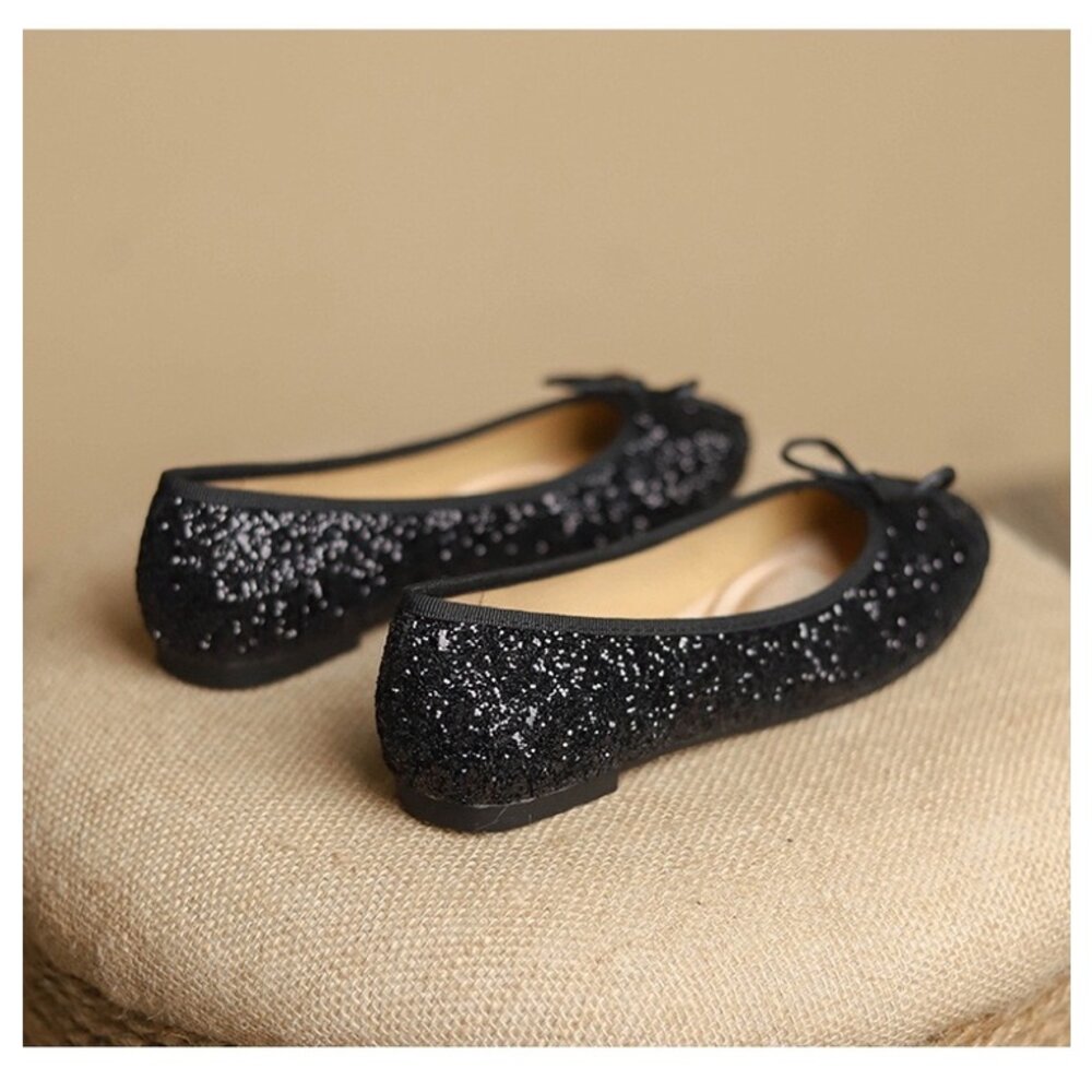 銀色娃娃鞋 銀蔥 石頭紋 🔥全台獨家訂製🔥 蝴蝶結 紅色 休閒鞋 黑色 粉色 平底鞋-圖片-3