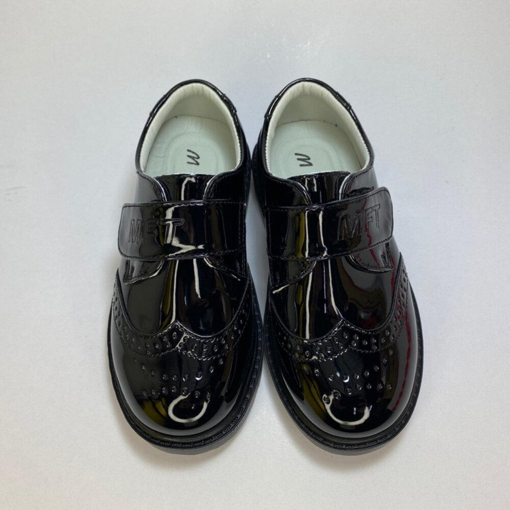 男童皮鞋 學生鞋 魔鬼氈 16-22公分 漆皮 亮皮 學院風-圖片-1