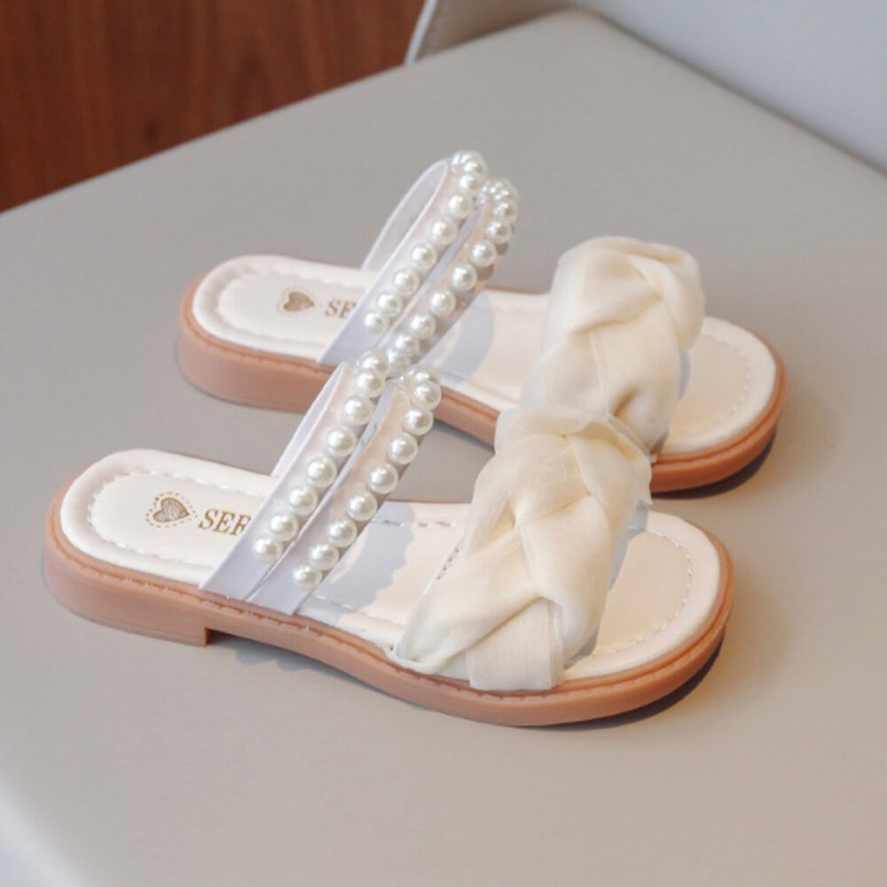 女童拖鞋 珍珠雪紡 🔥台灣現貨🔥 兒童拖鞋 淑女 休閒 中童 大童-圖片-2