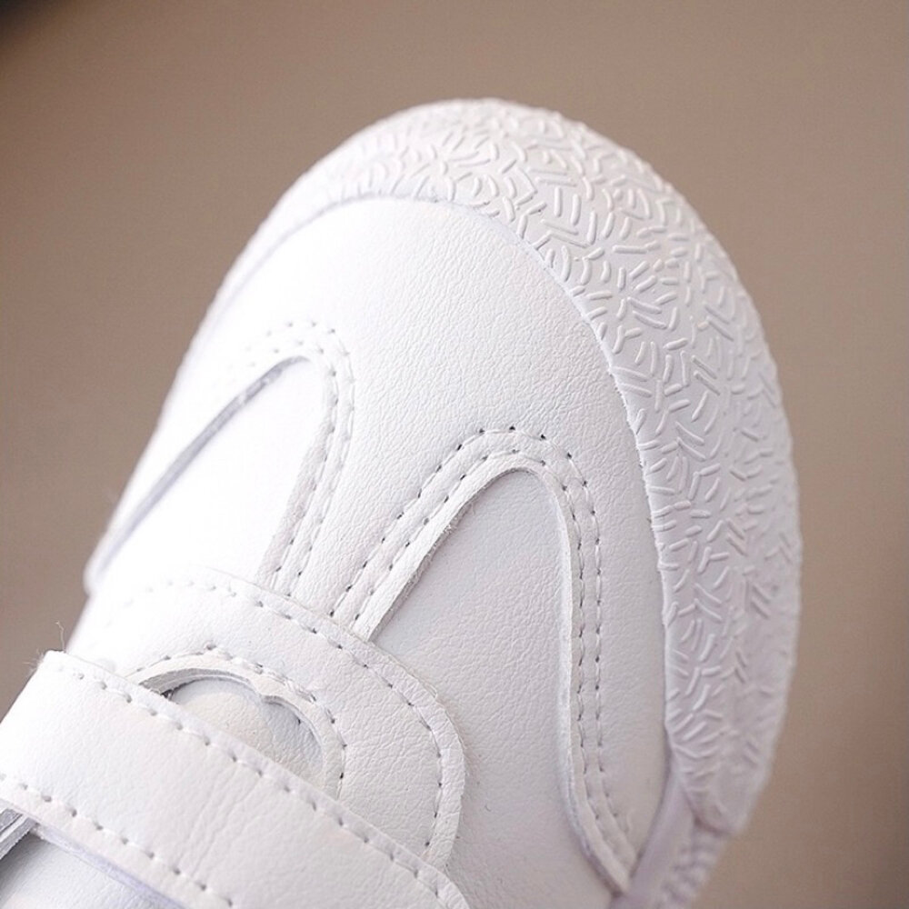 兒童皮面休閒鞋 全白 運動鞋 防水 16-22號 男童 女童 白色 魔鬼氈-圖片-2