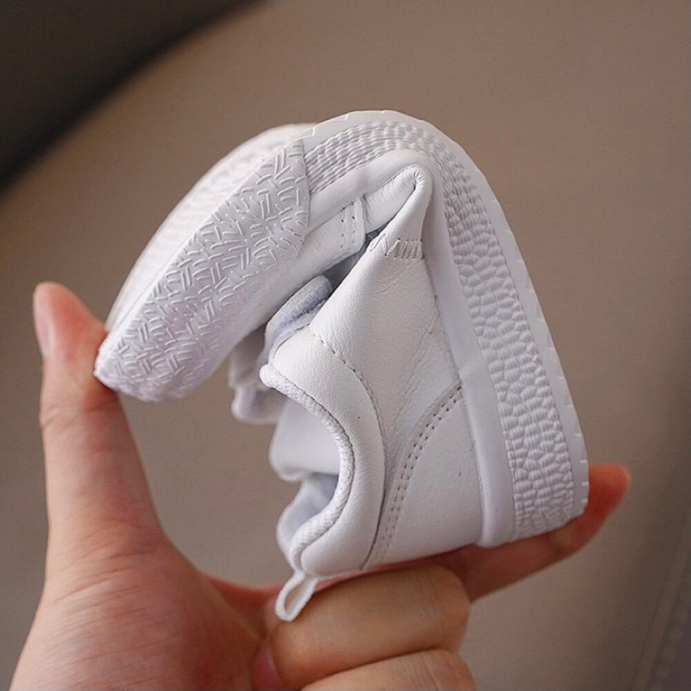 兒童皮面休閒鞋 全白 運動鞋 防水 16-22號 男童 女童 白色 魔鬼氈-圖片-3