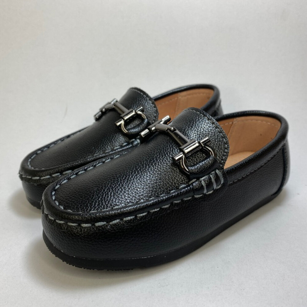 男童女童休閒鞋 皮面 花童鞋 黑色 白色皮鞋 16-22公分-圖片-1