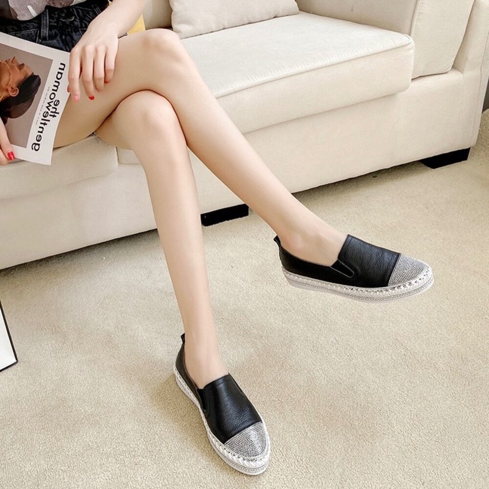 銀色平底休閒鞋 娃娃鞋 水鑽 36-40號 小白鞋 平底鞋 皮面 女鞋 小童心鞋坊-圖片-8