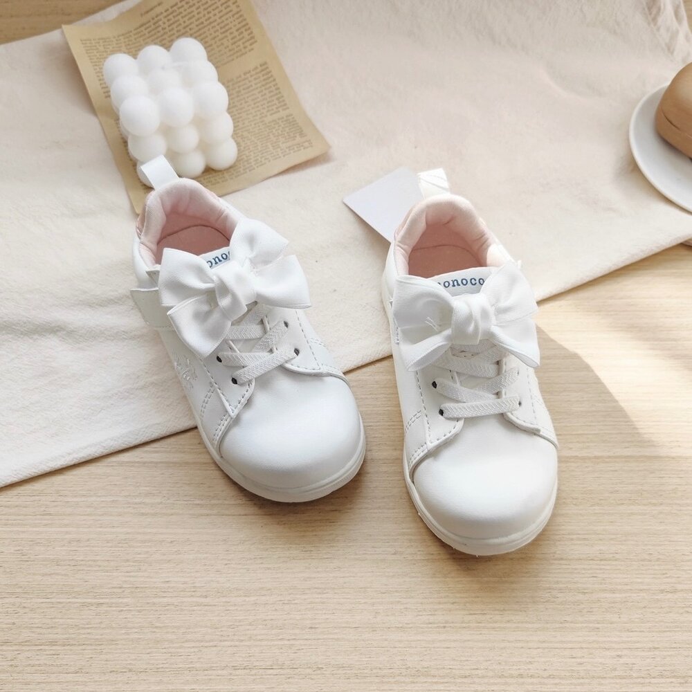 女童蝴蝶結小白鞋 休閒鞋 白色運動鞋 16-18號 皮面 🔥出口日本🔥 封面照片
