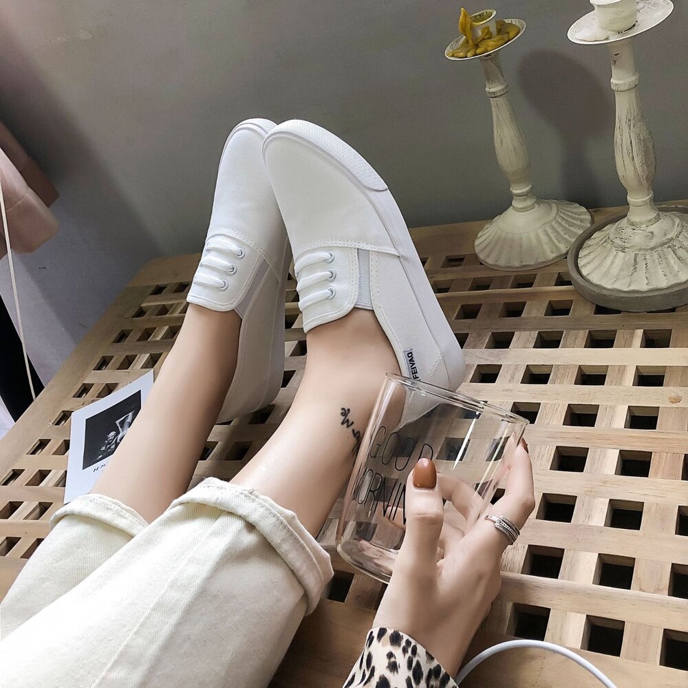 小白鞋 帆布鞋 前包拖鞋 全白休閒鞋 懶人鞋 黑色 灰色-圖片-1