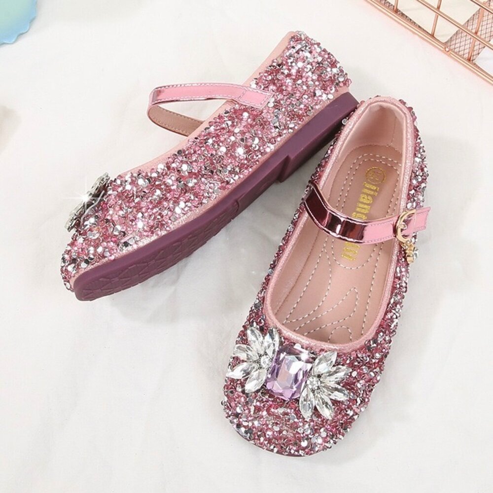 寶石水鑽娃娃鞋 女童公主鞋 平底鞋 亮片 休閒鞋-圖片-4