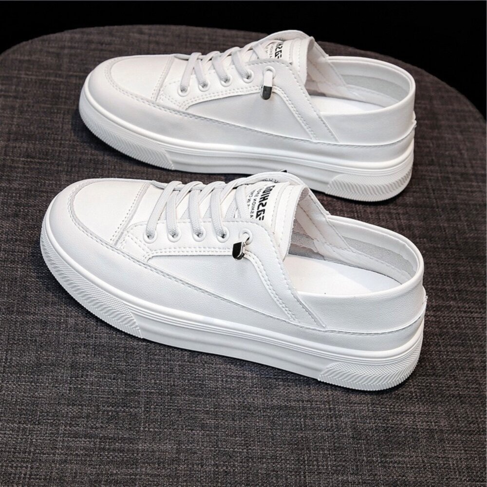 皮面休閒鞋 帆布鞋 防水防滑 小白鞋 黑色 36-40號-圖片-1