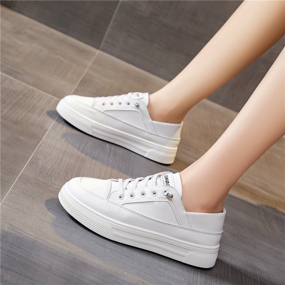 皮面休閒鞋 帆布鞋 防水防滑 小白鞋 黑色 36-40號-圖片-11