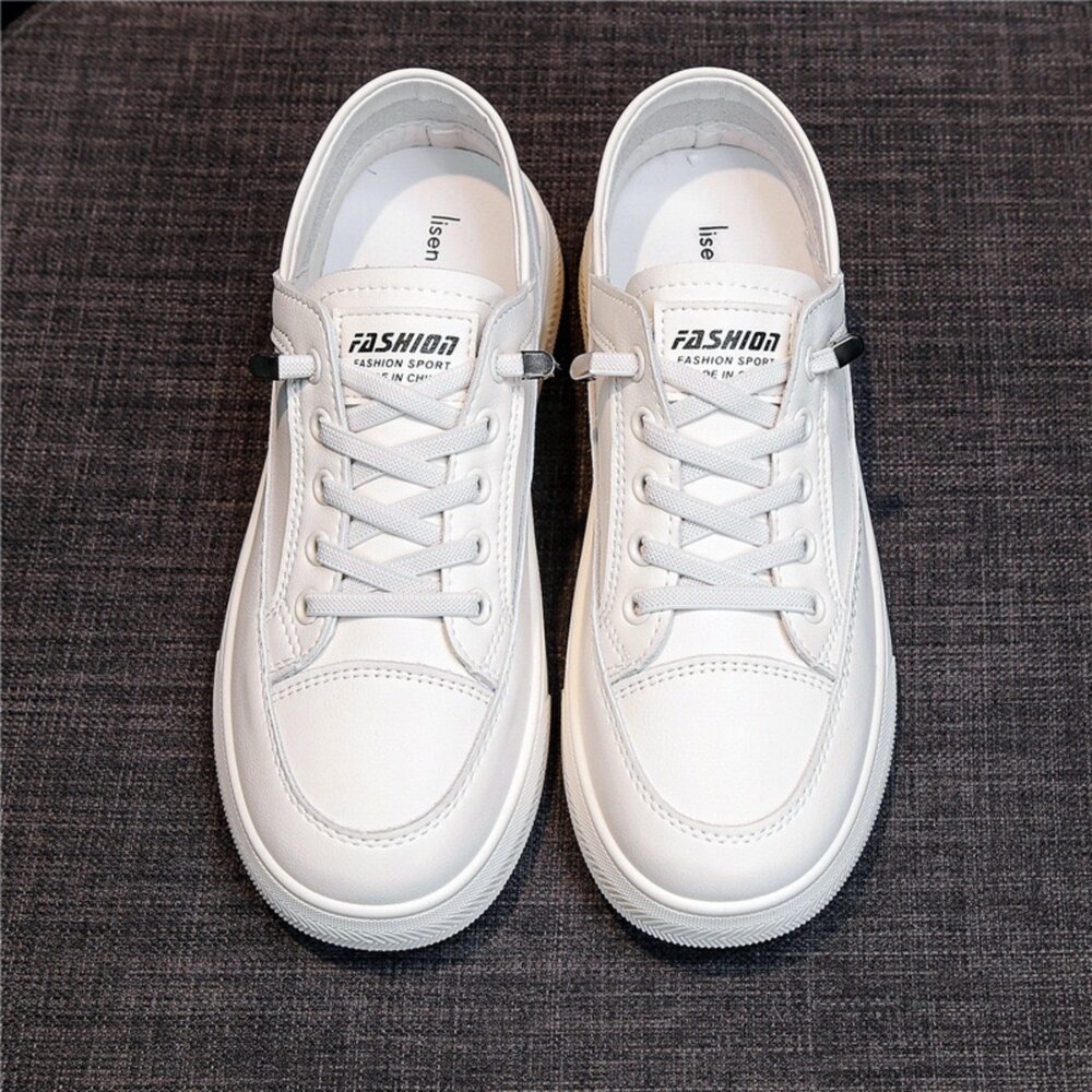 皮面休閒鞋 帆布鞋 防水防滑 小白鞋 黑色 36-40號-圖片-2