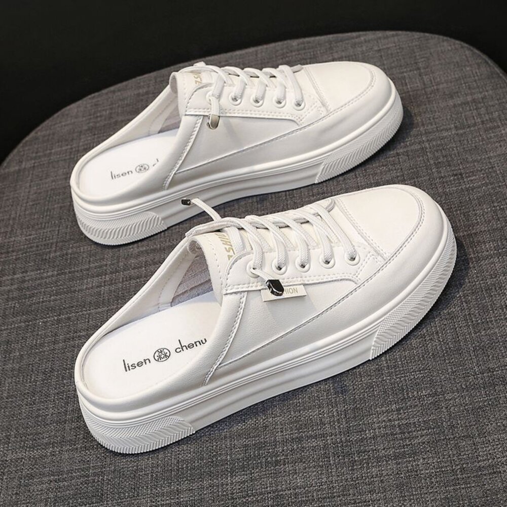 皮面休閒鞋 帆布鞋 防水防滑 小白鞋 黑色 36-40號-圖片-5