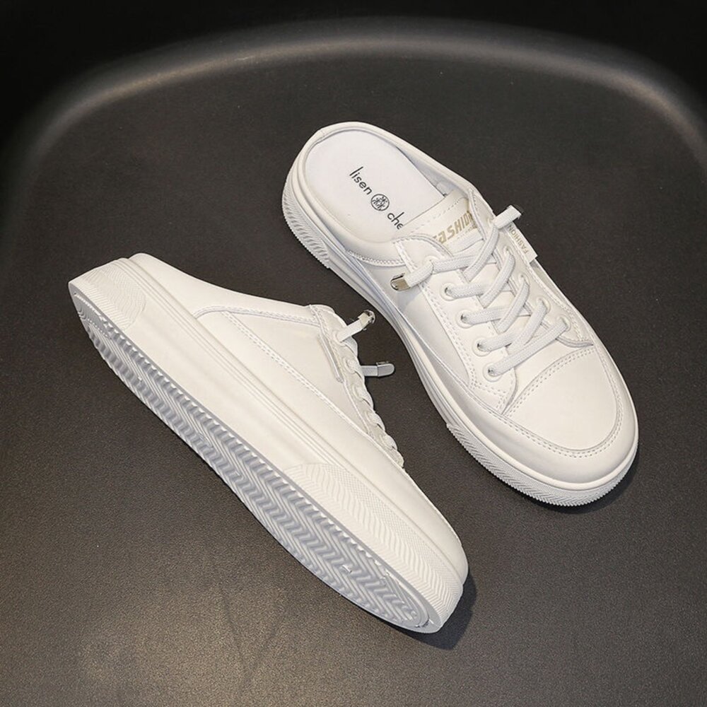 皮面休閒鞋 帆布鞋 防水防滑 小白鞋 黑色 36-40號-圖片-6