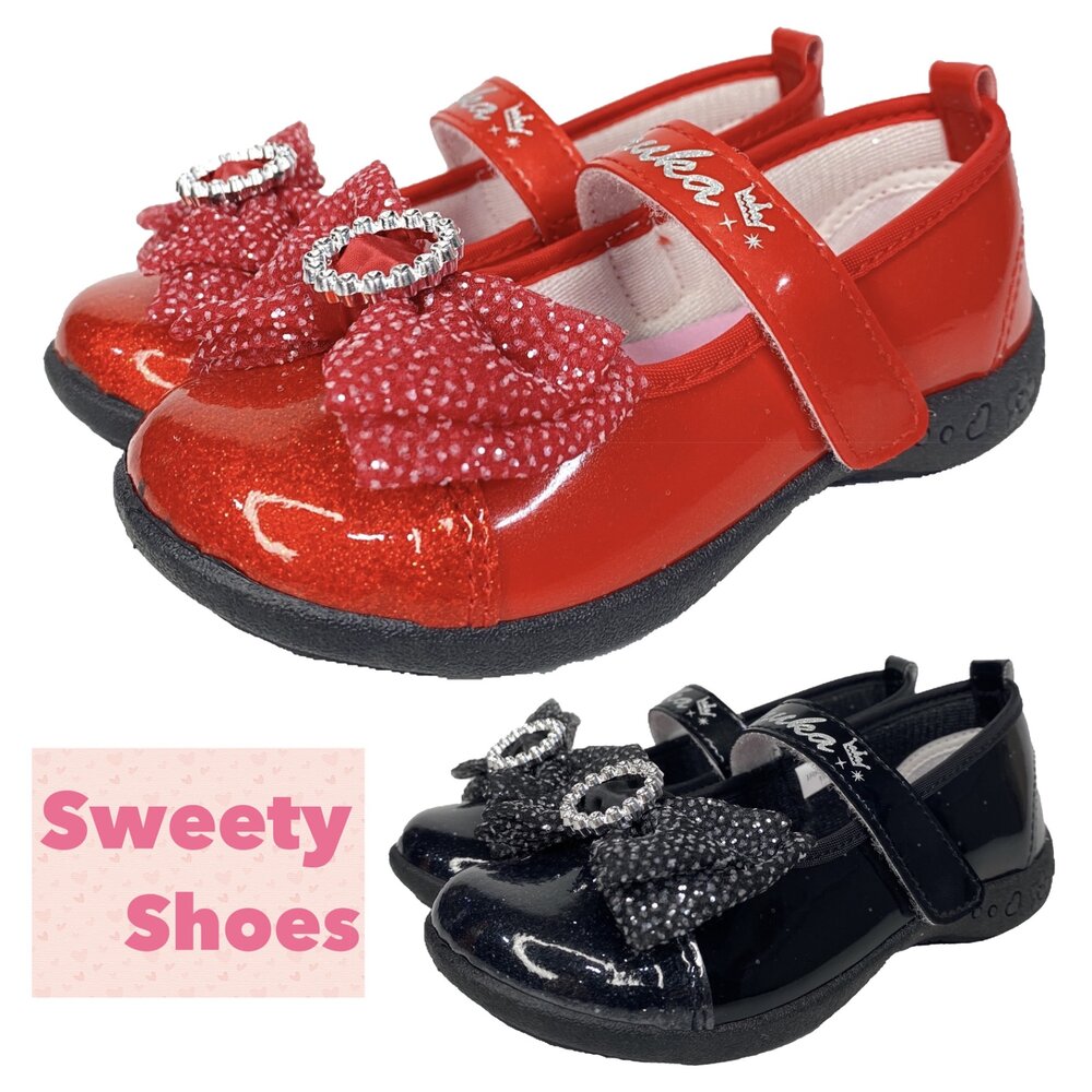 250116220027-台灣製造 兒童娃娃鞋 魔鬼氈 女童休閒鞋 皮鞋 紅色 黑色 花童鞋