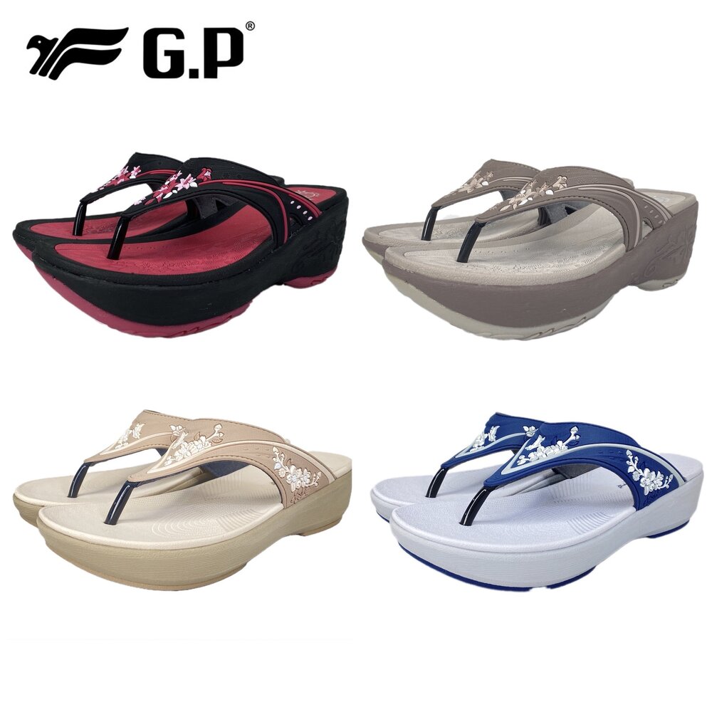 GP 女用拖鞋 厚底 人字拖 夾角拖 雕花 平底 玩水 休閒 G3769w G3758W 封面照片