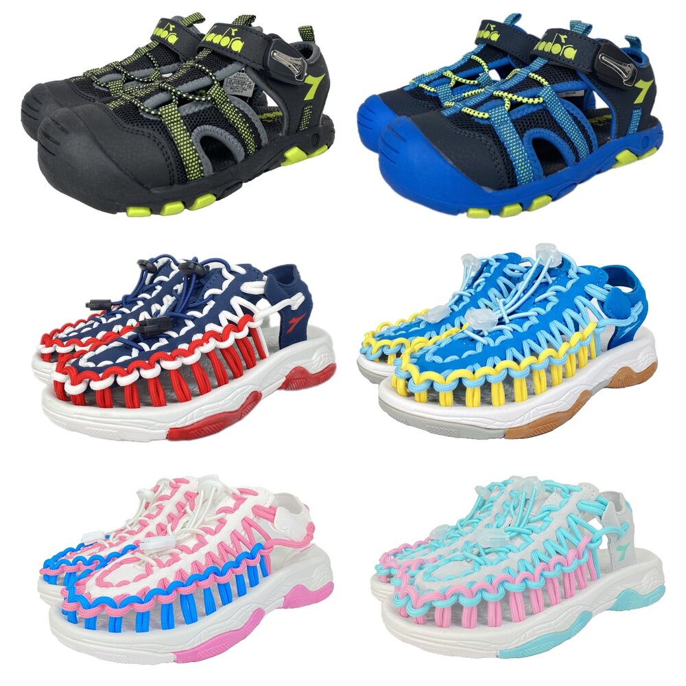 Diadora運動護趾涼鞋兒童男童女童編織涼鞋溯溪玩水包頭前包19-24號溯溪海灘洞洞鞋