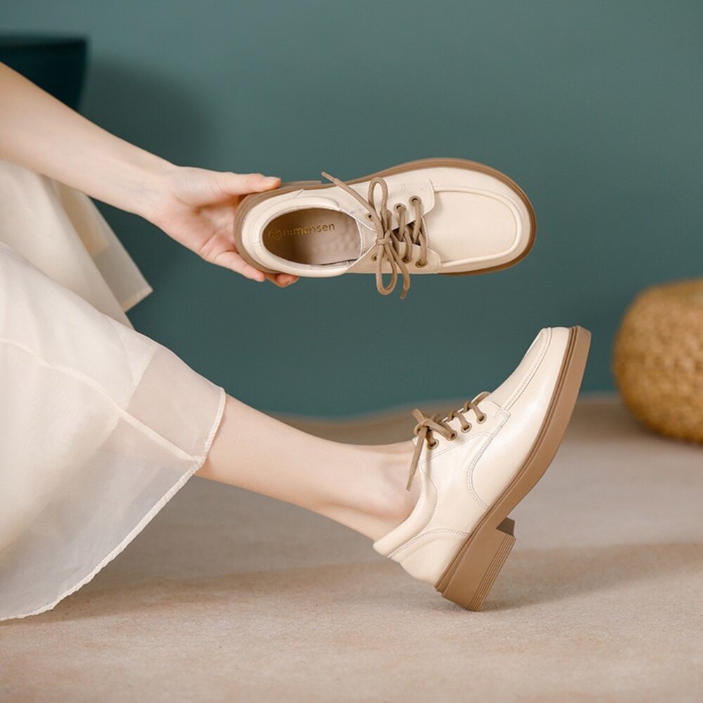 厚底鞋 黑色 鞋帶學院風 全黑皮面 亮皮 高台 5.5公分 休閒鞋-圖片-9