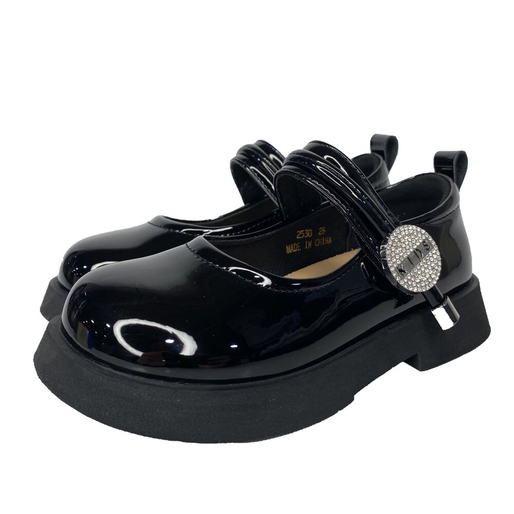 女童娃娃鞋 黑皮鞋 亮皮平底鞋 休閒鞋 表演 黑色皮鞋 米色 魔鬼氈-圖片-1