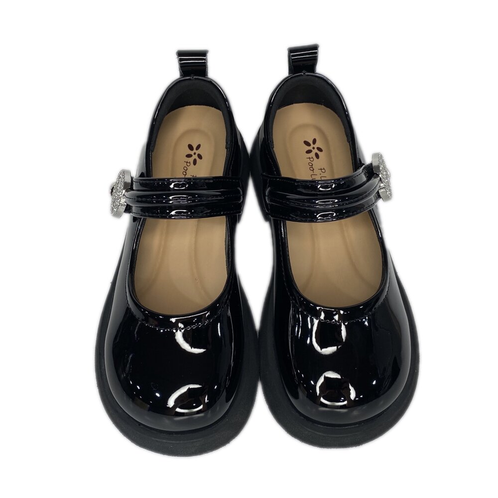 女童娃娃鞋 黑皮鞋 亮皮平底鞋 休閒鞋 表演 黑色皮鞋 米色 魔鬼氈-圖片-2