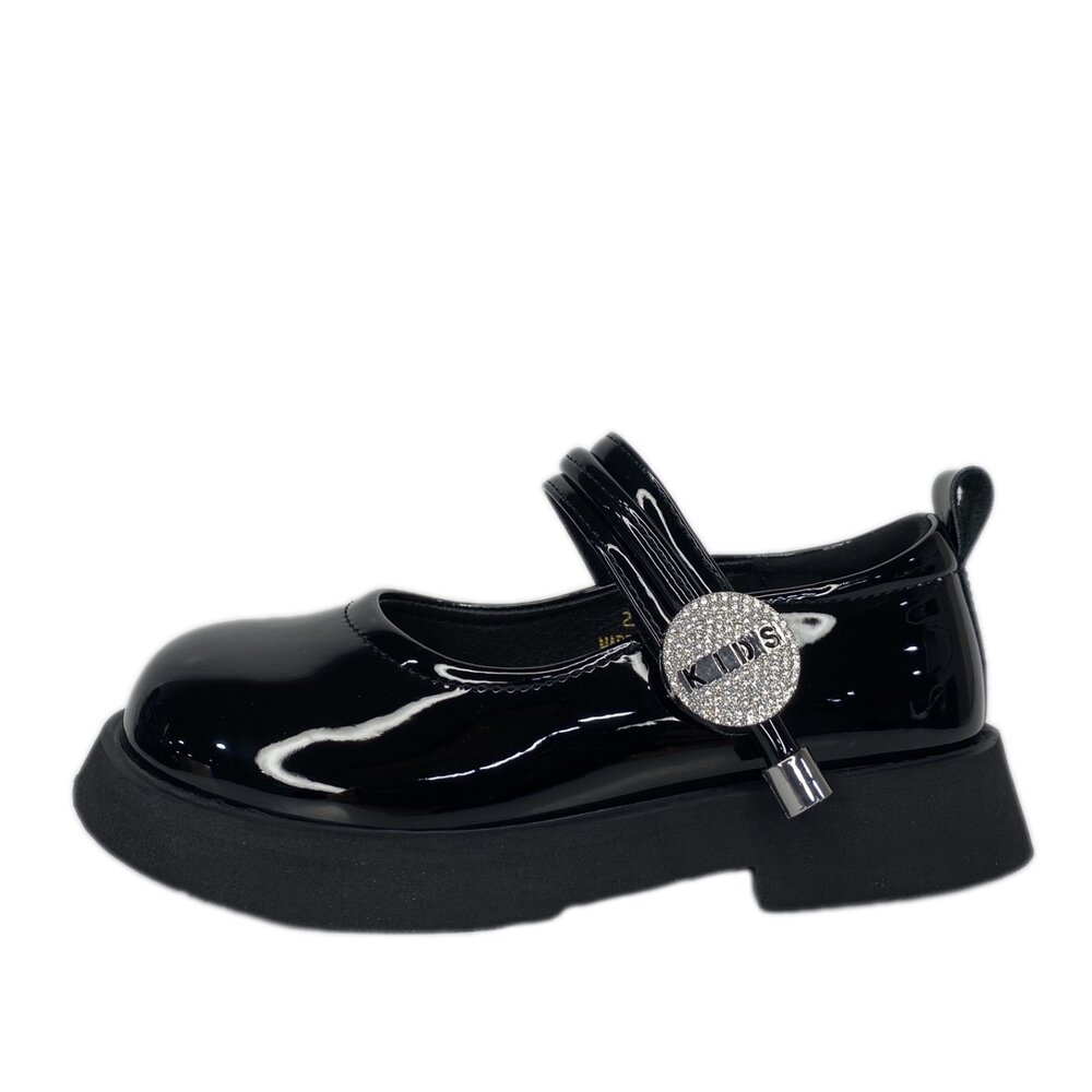 女童娃娃鞋 黑皮鞋 亮皮平底鞋 休閒鞋 表演 黑色皮鞋 米色 魔鬼氈-圖片-3