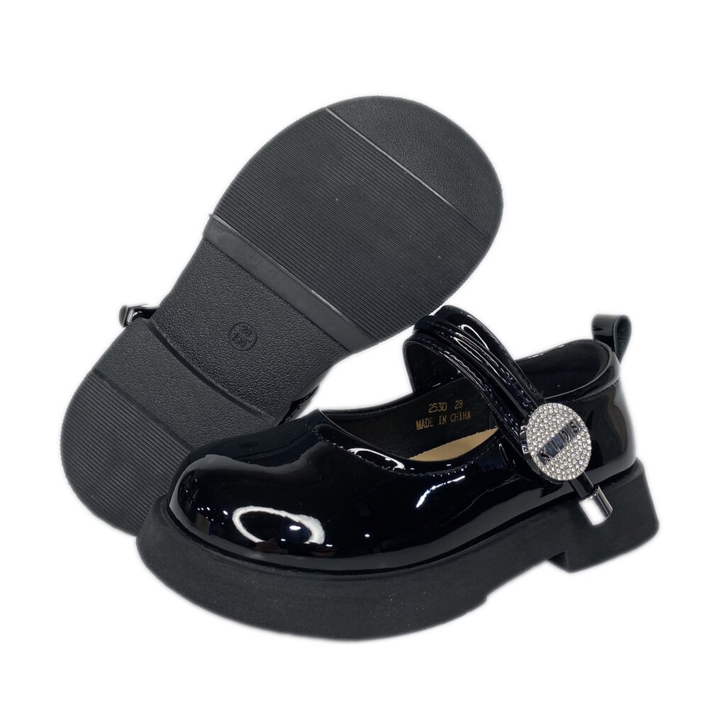 女童娃娃鞋 黑皮鞋 亮皮平底鞋 休閒鞋 表演 黑色皮鞋 米色 魔鬼氈-圖片-4