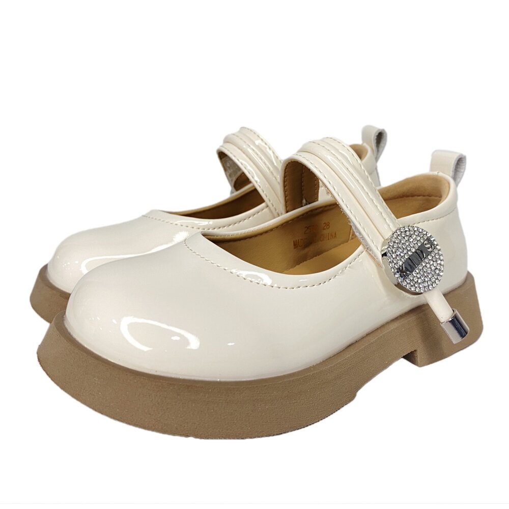 女童娃娃鞋 黑皮鞋 亮皮平底鞋 休閒鞋 表演 黑色皮鞋 米色 魔鬼氈-圖片-5