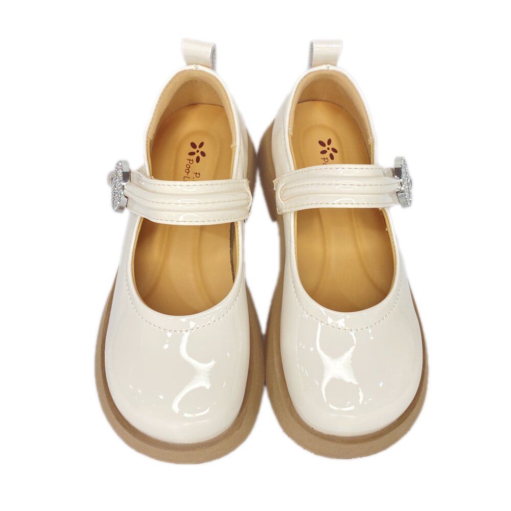 女童娃娃鞋 黑皮鞋 亮皮平底鞋 休閒鞋 表演 黑色皮鞋 米色 魔鬼氈-圖片-6