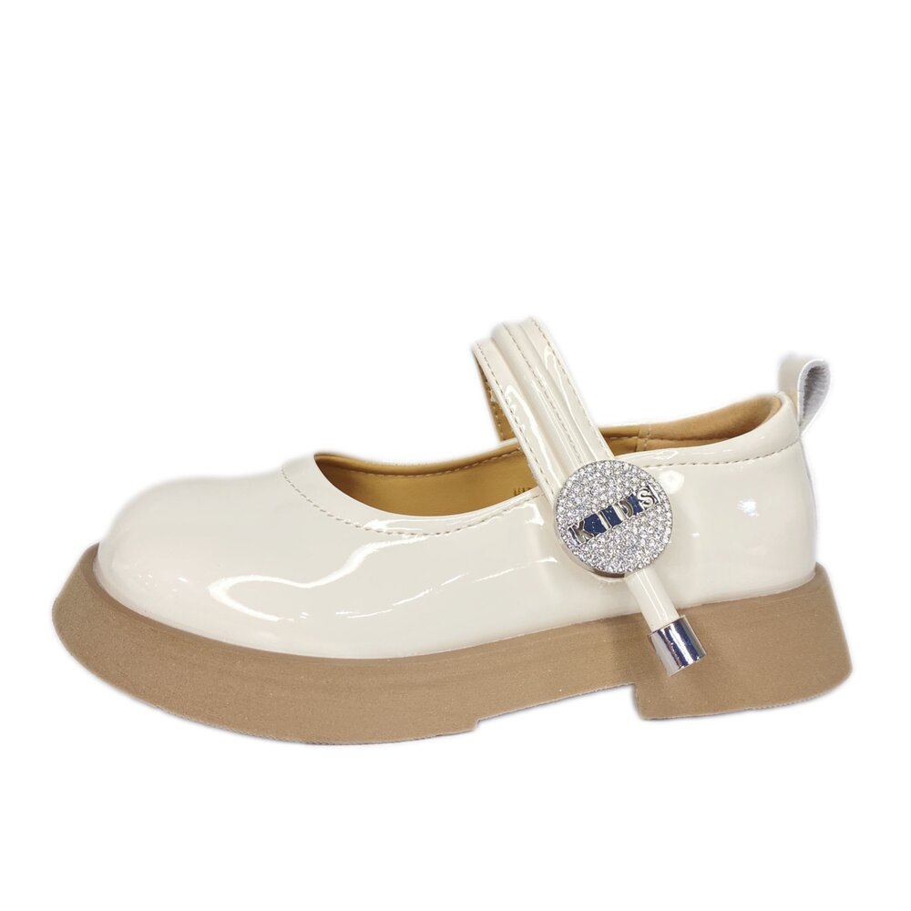 女童娃娃鞋 黑皮鞋 亮皮平底鞋 休閒鞋 表演 黑色皮鞋 米色 魔鬼氈-圖片-7