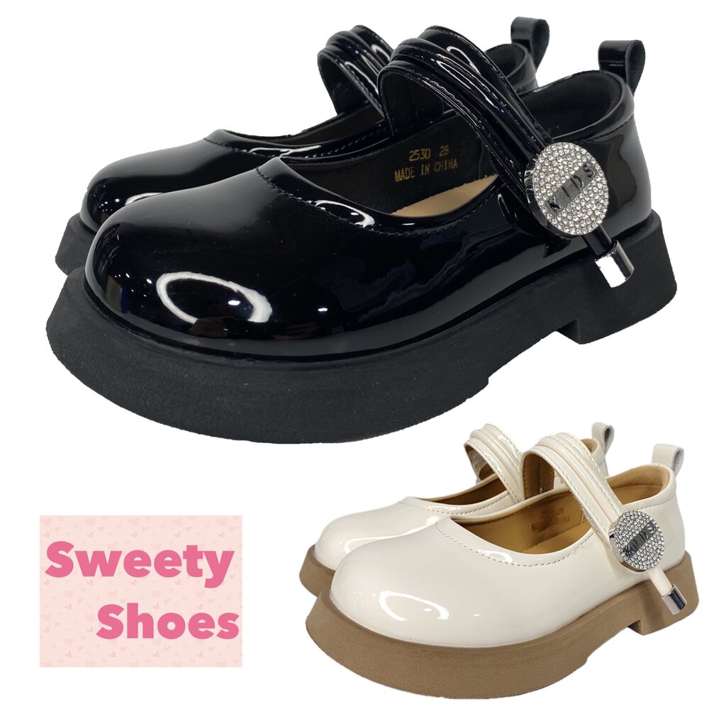 250507074037-女童娃娃鞋 黑皮鞋 亮皮平底鞋 休閒鞋 表演 黑色皮鞋 米色 魔鬼氈